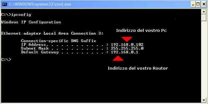 ipconfig promt dos Windows 7 xp Vista