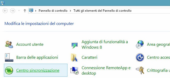 Centro sincronizzazione Windows 8