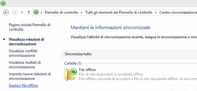 Gestisci file offline Windows 8