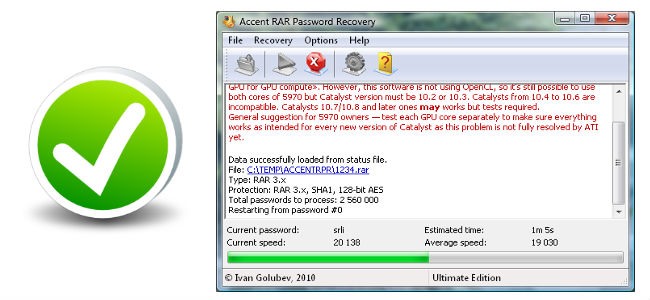 Accent RAR Password Recovery programma